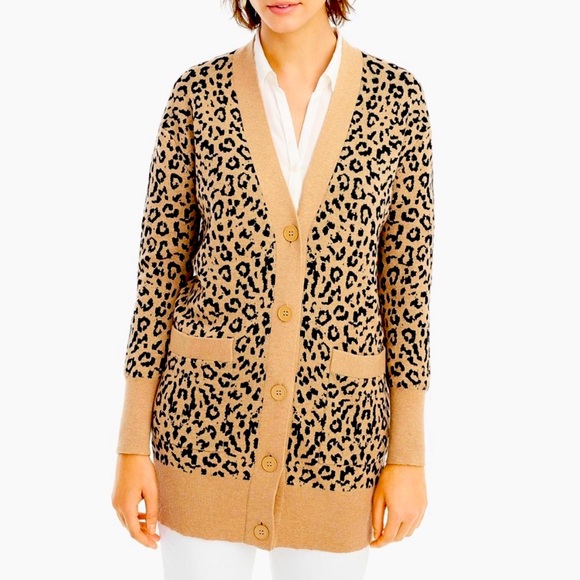 J.Crew Leopard Jacquard Cardigan - Picture 1 of 6